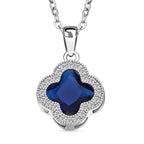 Simulated Diamod and Simulated Blue Sapphire Pendant with Chain (Size 19 with 2 Inch Extenders) in Silver Tone