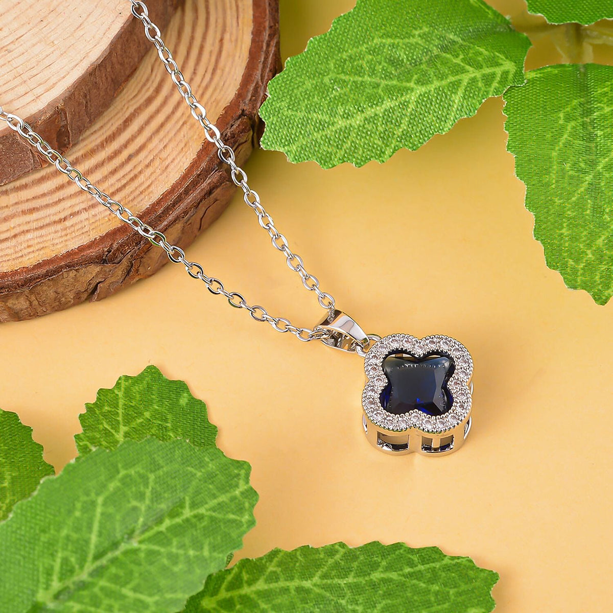 Simulated Diamod and Simulated Blue Sapphire Pendant with Chain (Size 19 With 2 Inch Extenders) in Silver Tone 4122224 3