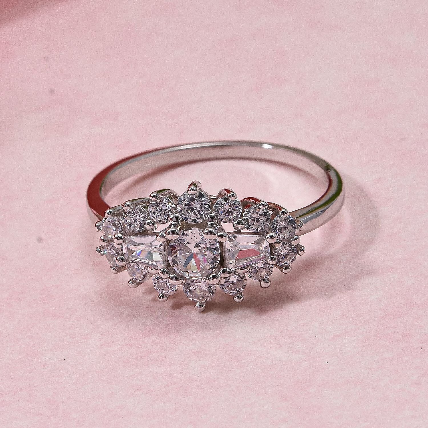White Cubic Zirconia Boat Ring in Rhodium Overlay Sterling Silver 1.41 ct. 7950055 2
