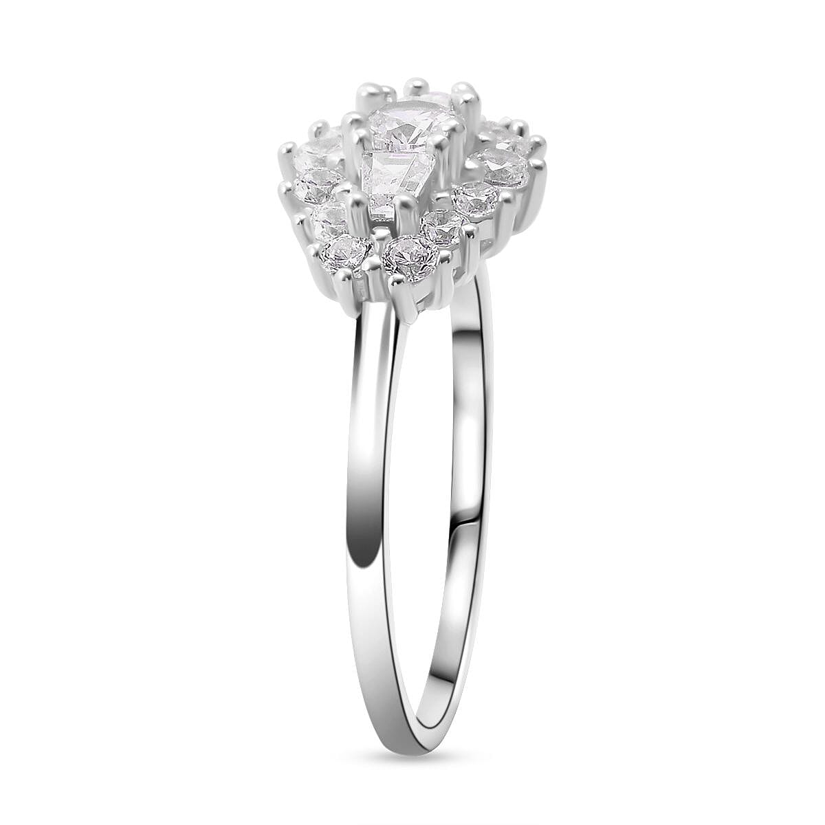 White Cubic Zirconia Boat Ring in Rhodium Overlay Sterling Silver 1.41 ct. 7950055 6