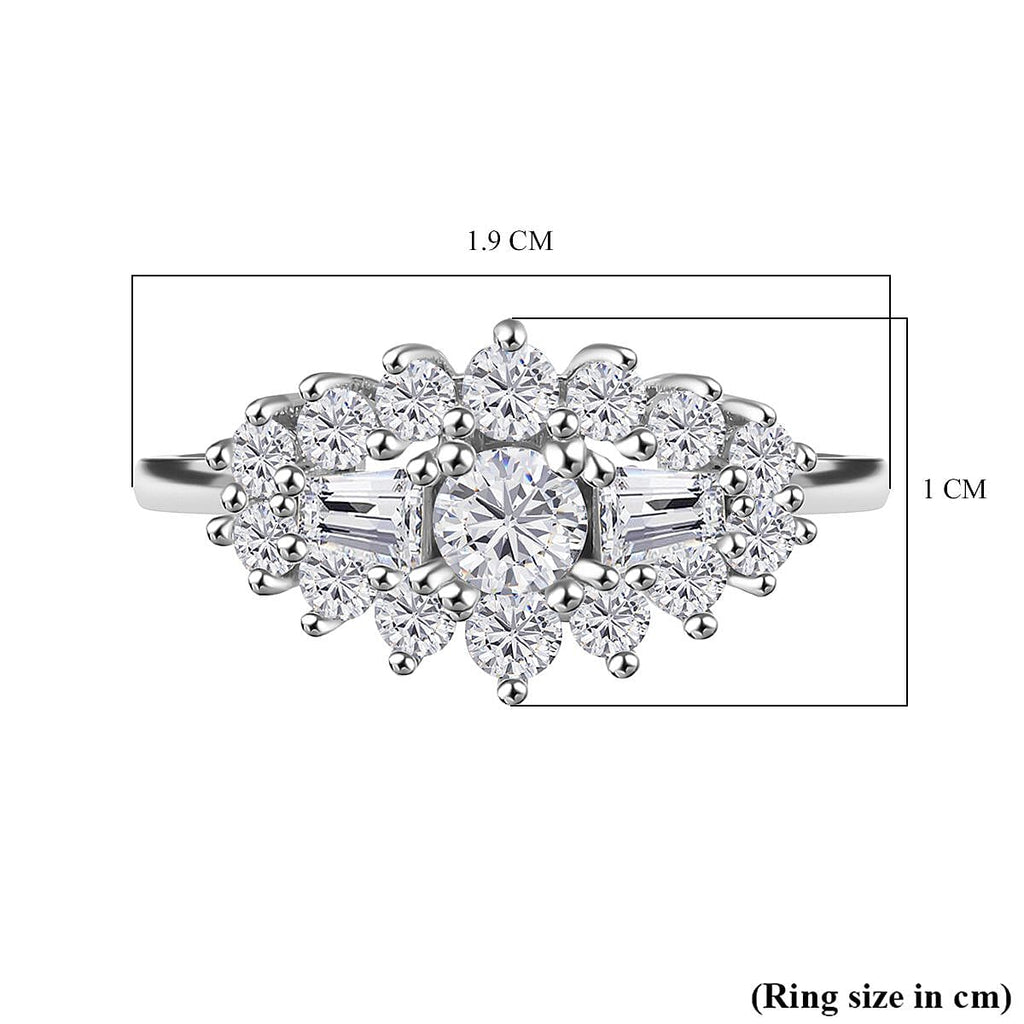 White Cubic Zirconia Boat Ring in Rhodium Overlay Sterling Silver 1.41 Ct.