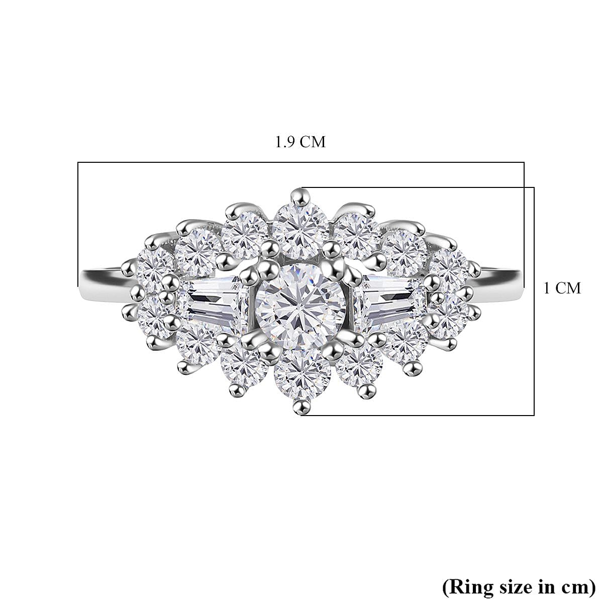White Cubic Zirconia Boat Ring in Rhodium Overlay Sterling Silver 1.41 ct. 7950055 10
