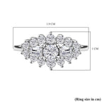 White Cubic Zirconia Boat Ring in Rhodium Overlay Sterling Silver 1.41 Ct.