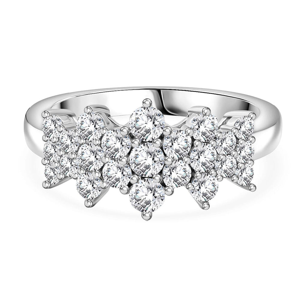 White Cubic Zirconia Boat Ring in Rhodium Overlay Sterling Silver 2.58 Ct.