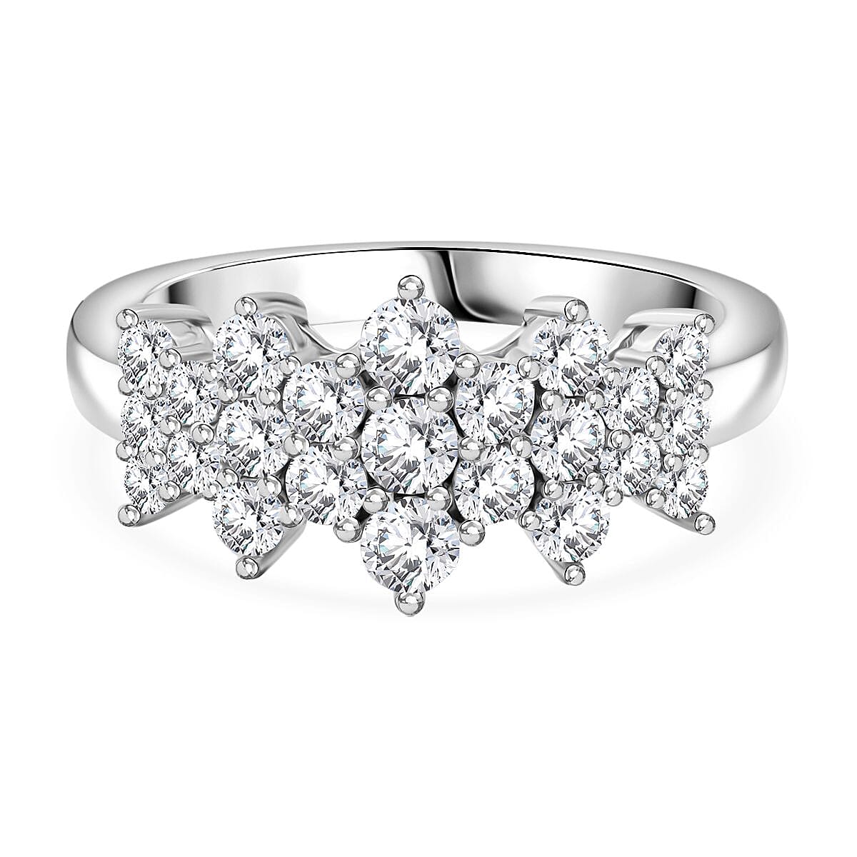 White Cubic Zirconia Boat Ring in Rhodium Overlay Sterling Silver 2.58 ct. 7950039 0
