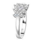White Cubic Zirconia Boat Ring in Rhodium Overlay Sterling Silver 2.58 Ct.