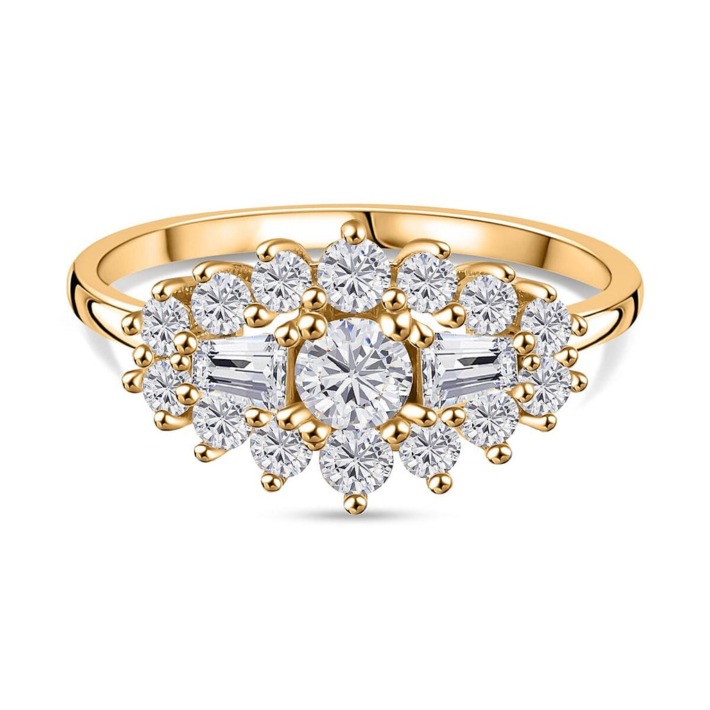 White Cubic Zirconia Boat Ring in Yellow Gold Plating Sterling Silver 1.41 Ct.