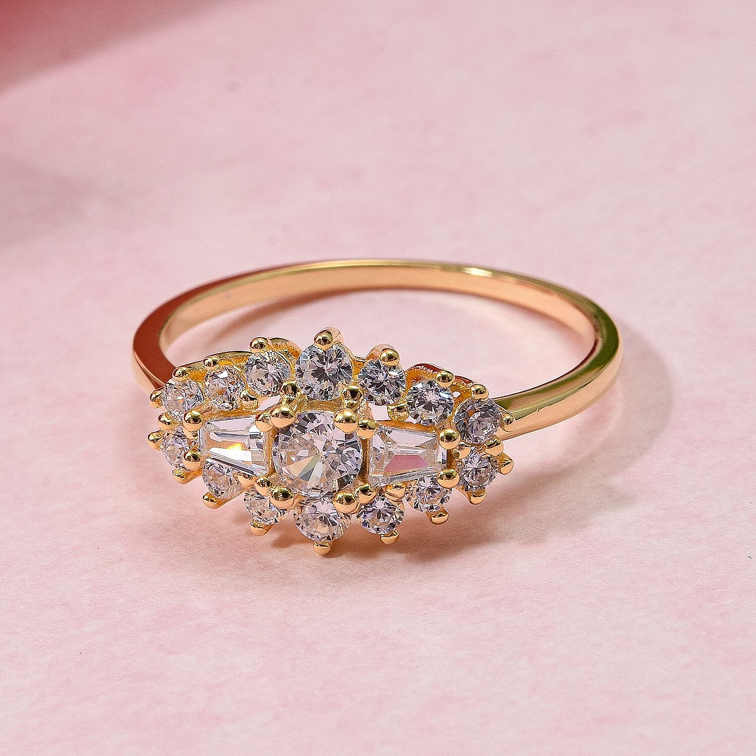 White Cubic Zirconia Boat Ring in Yellow Gold Plated Sterling Silver 1.41 ct. 7950136 2