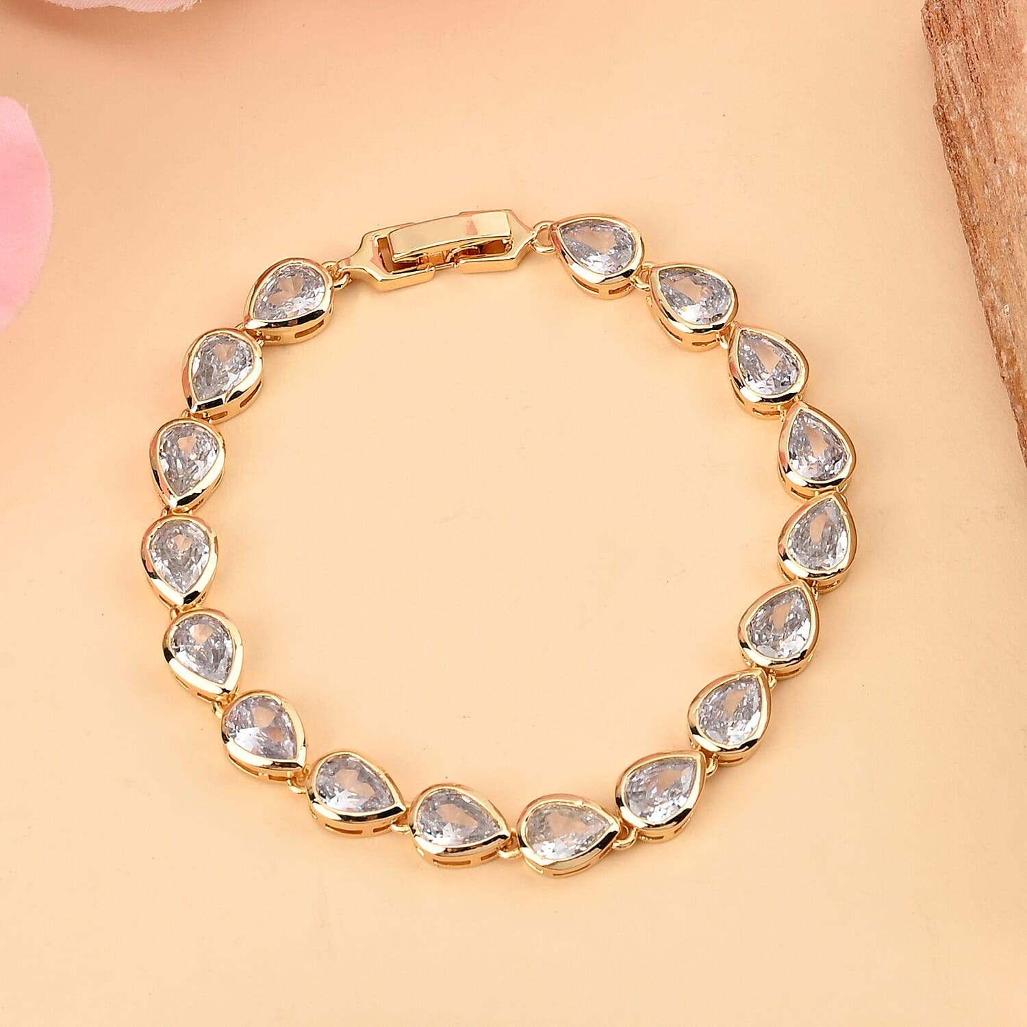 White Cubic Zirconia  Bracelet (Size - 7.5) Pure Yellow Brass 8.000  Ct. 7326486 1