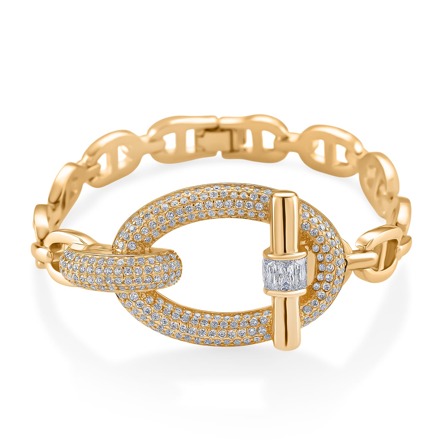 White Cubic Zirconia Bracelet (Size - 7.5) in Gold Colour Plating 8160726 0
