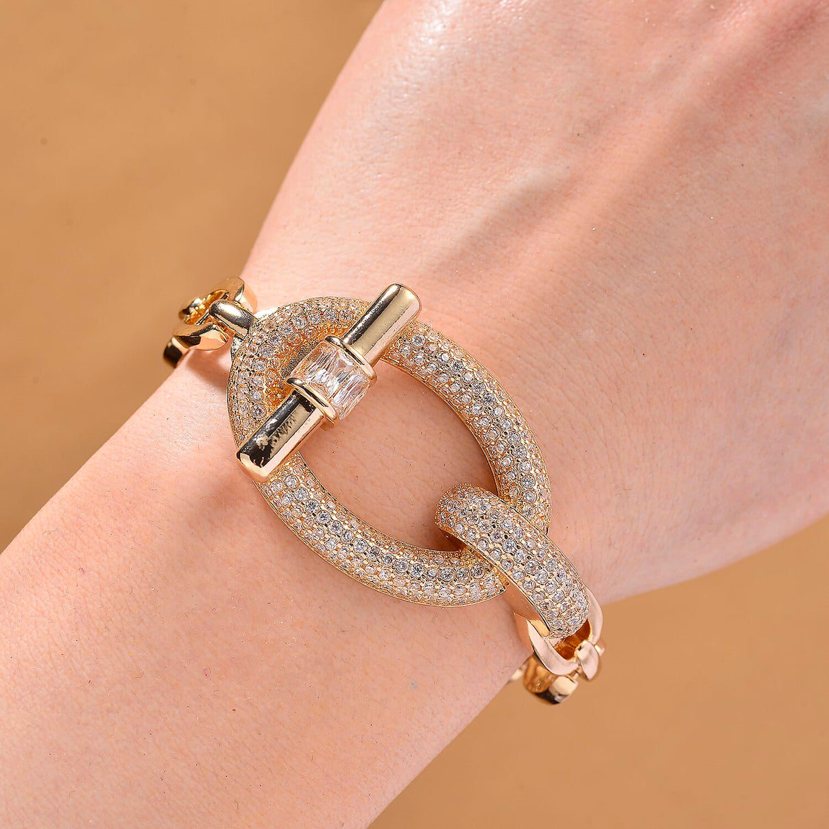 White Cubic Zirconia Bracelet (Size - 7.5) in Gold Colour Plating 8160726 2