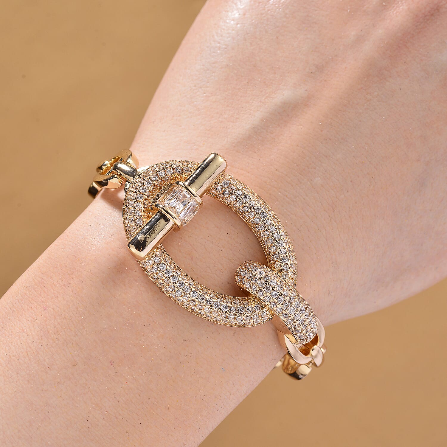 White Cubic Zirconia Bracelet (Size - 7.5) in Gold Colour Plating 8160726 2