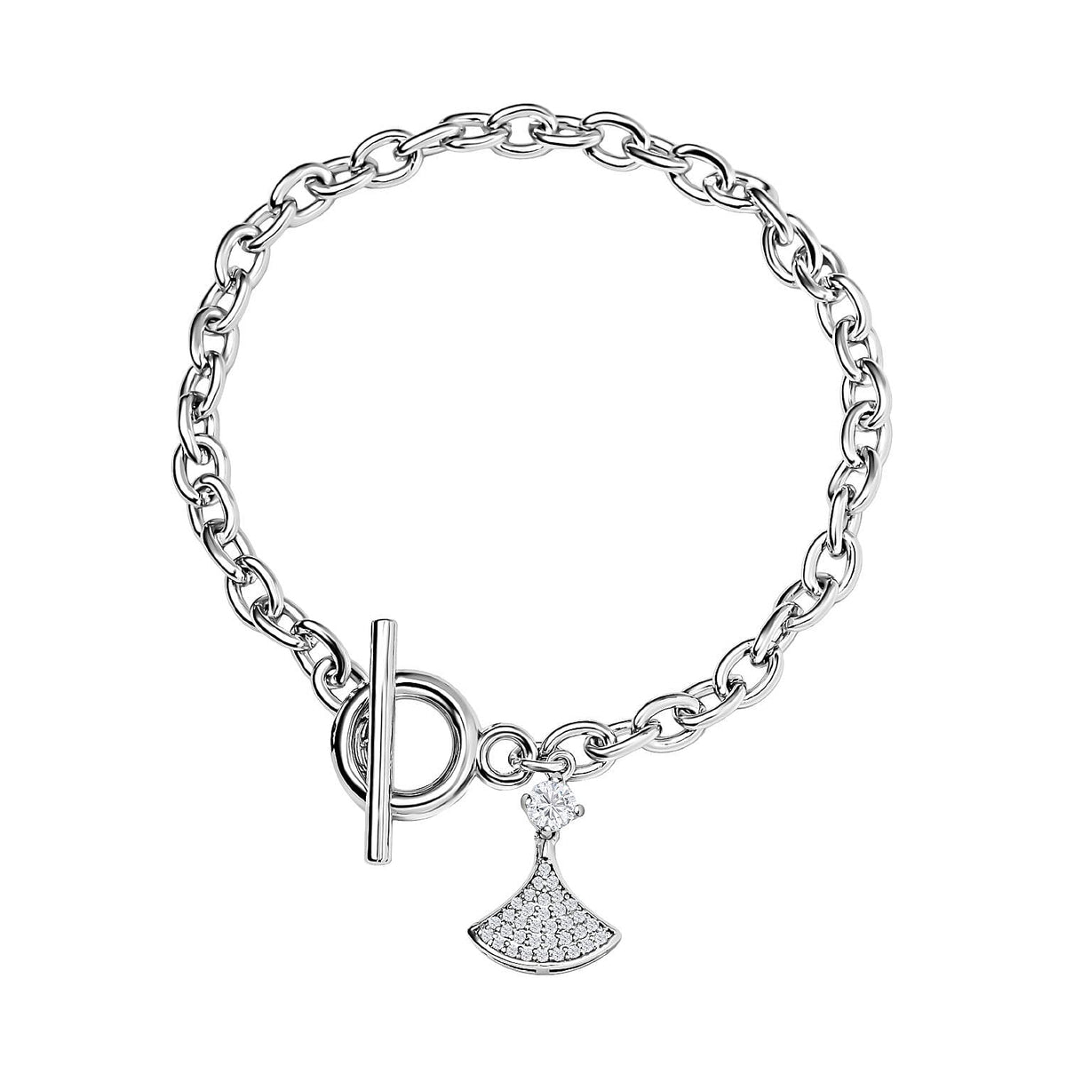Cubic Zirconia Cable Chain Bracelet (Size - 7.5) with T-Bar Clasp 7606542 0