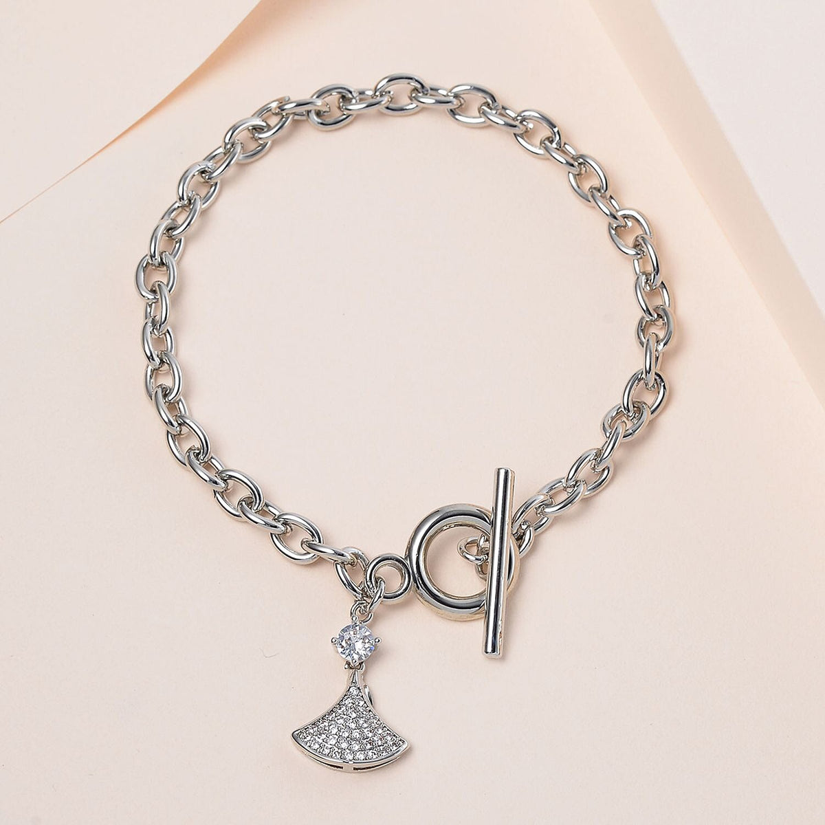 Cubic Zirconia Cable Chain Bracelet (Size - 7.5) with T-Bar Clasp 7606542 1