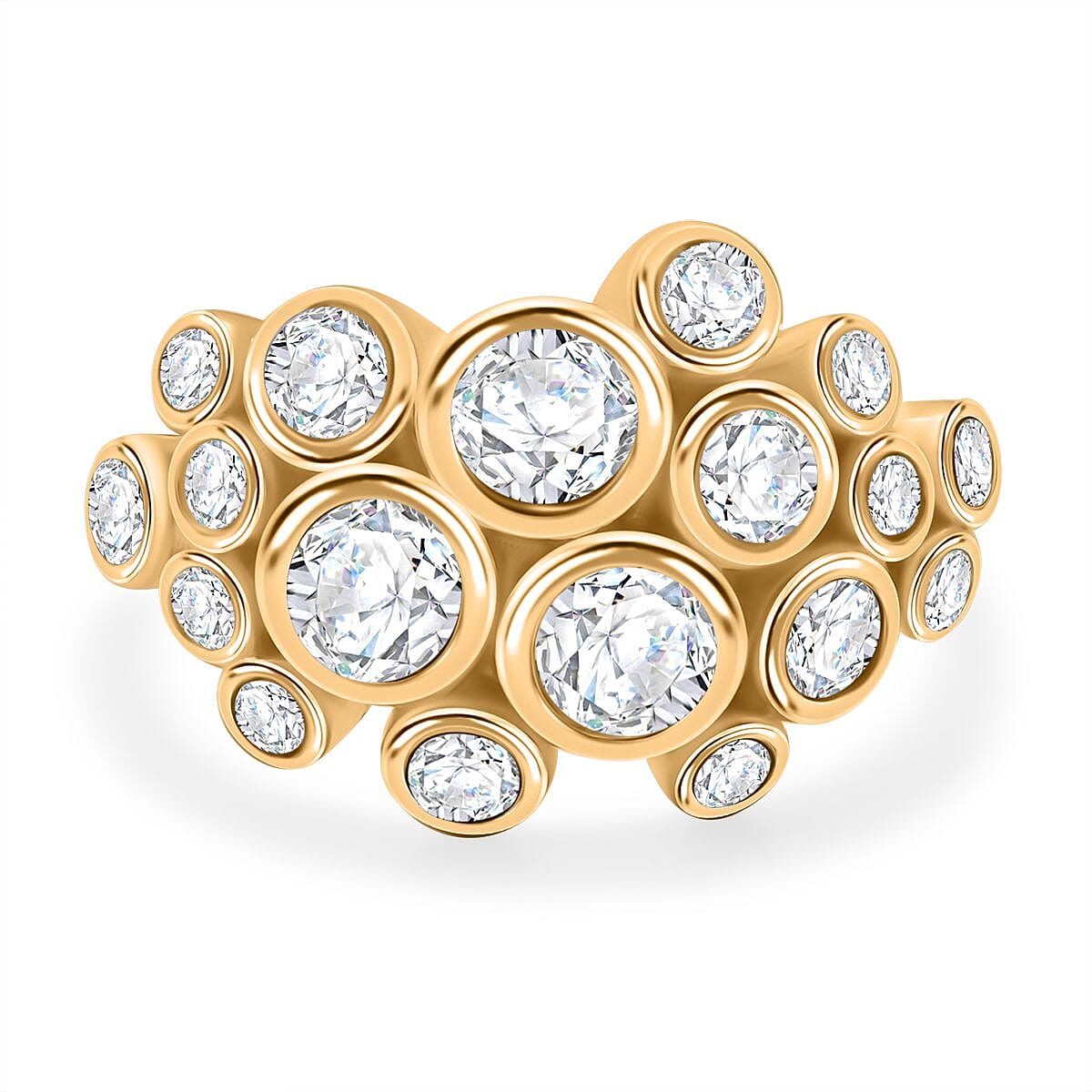 White Cubic Zirconia Bubble Ring in 18K Yellow Gold Plated Sterling Silver 3.11 ct 7950309 0