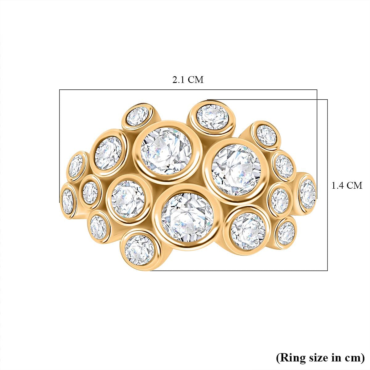 White Cubic Zirconia Bubble Ring in 18K Yellow Gold Plated Sterling Silver 3.11 ct 7950309 12