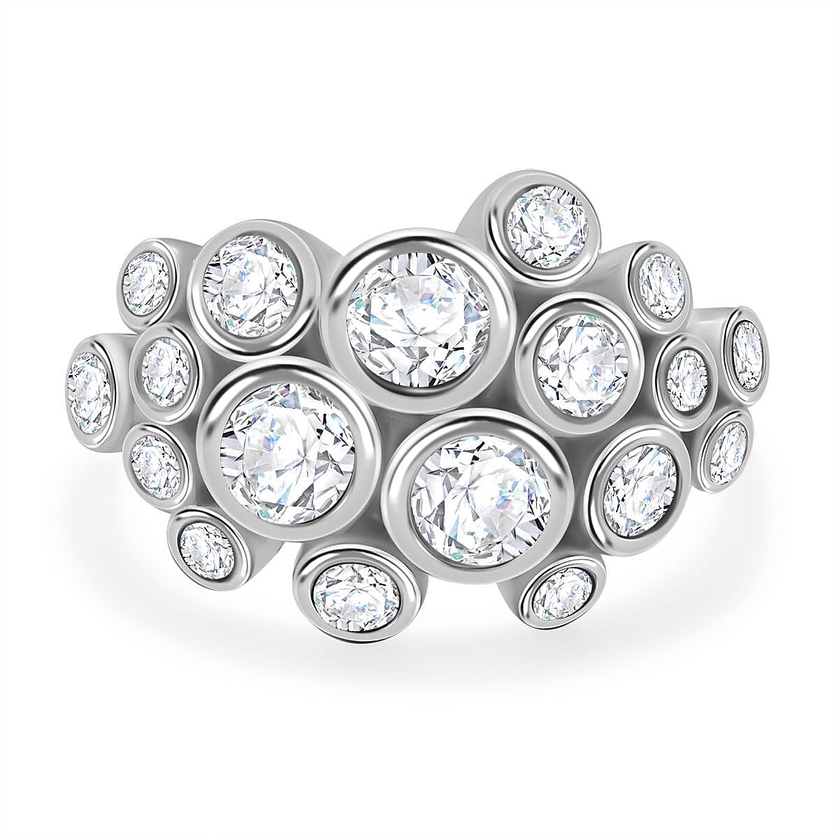 White Cubic Zirconia Bubble Ring in Rhodium Overlay Sterling Silver 3.11 ct 7950272 0