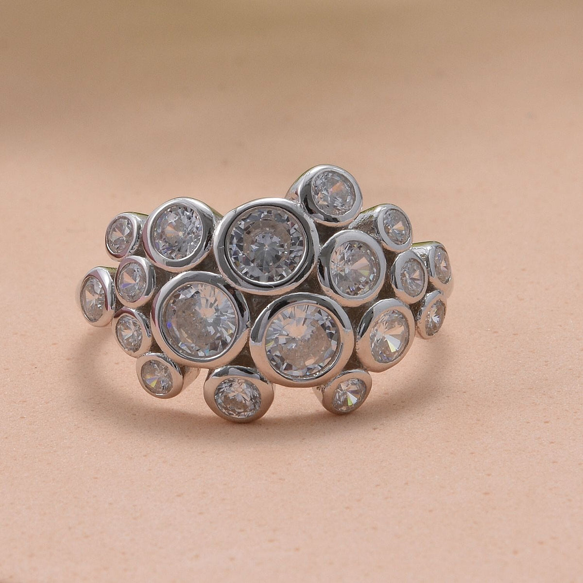 White Cubic Zirconia Bubble Ring in Rhodium Overlay Sterling Silver 3.11 ct 7950272 2
