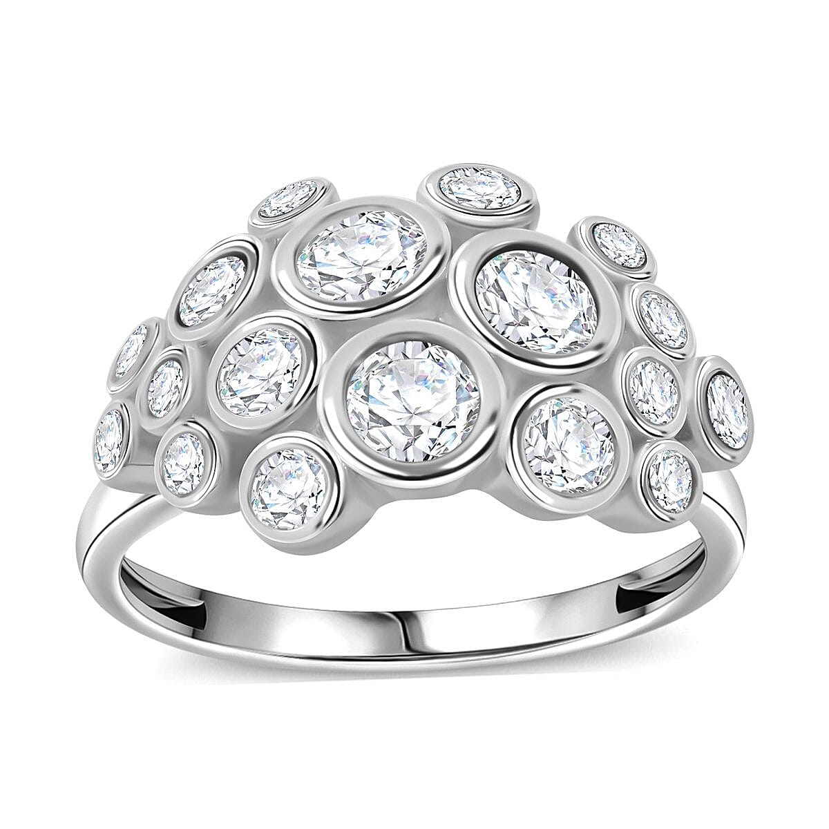 White Cubic Zirconia Bubble Ring in Rhodium Overlay Sterling Silver 3.11 ct 7950272 6
