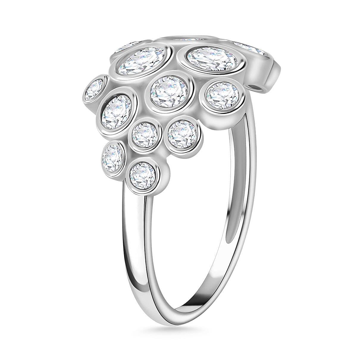 White Cubic Zirconia Bubble Ring in Rhodium Overlay Sterling Silver 3.11 ct 7950272 8