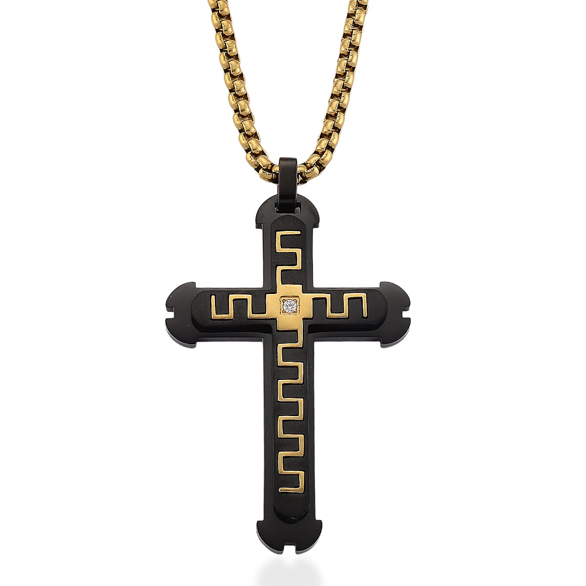 White Cubic Zirconia Cross Necklace (Size - 24 - 2 Ext) in Dual Colour Tone 8250021 0