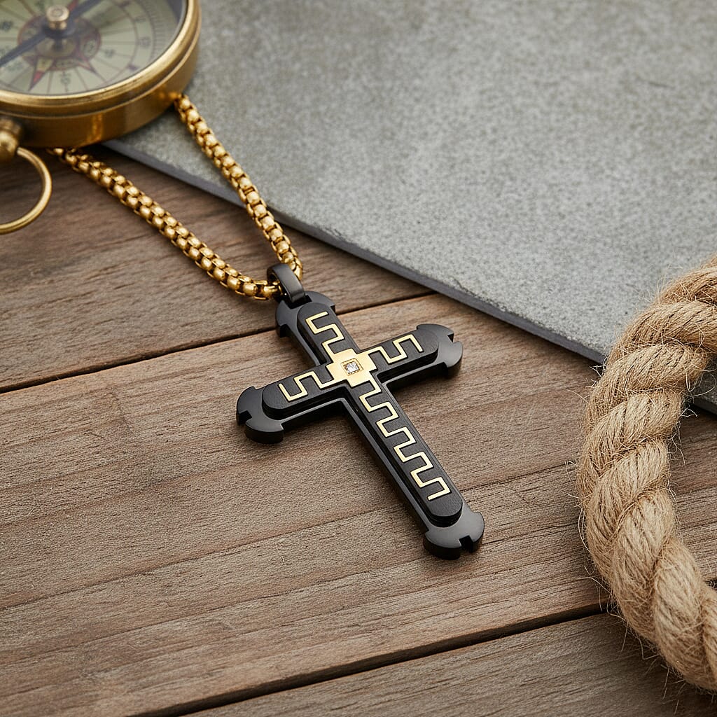 White Cubic Zirconia Cross Necklace (Size - 24 - 2 Ext) in Dual Colour Tone 8250021 3