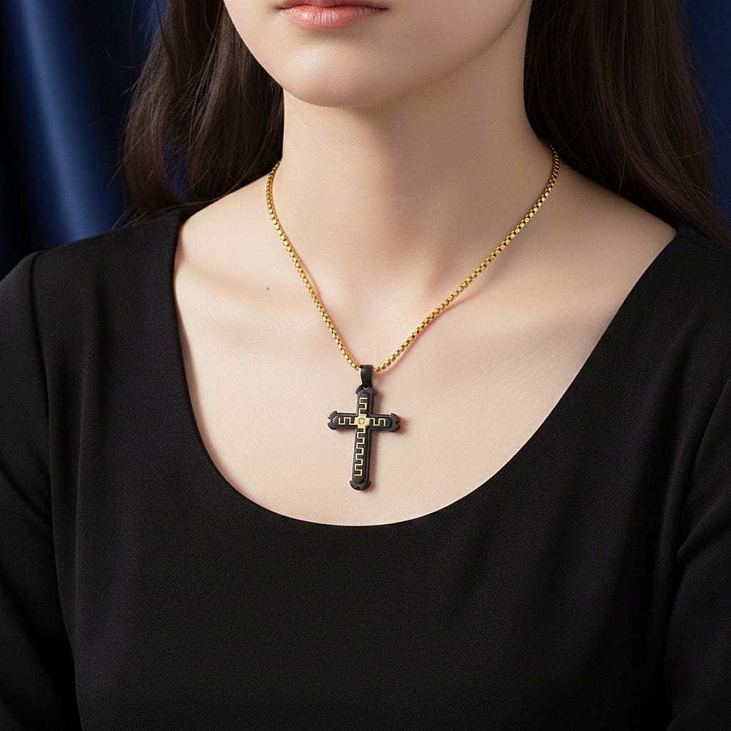 White Cubic Zirconia Cross Necklace (Size - 24 - 2 Ext) in Dual Colour Tone 8250021 5