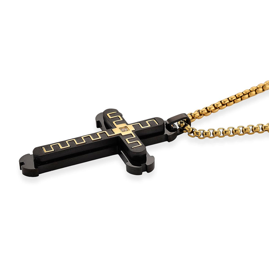 White Cubic Zirconia Cross Necklace (Size - 24 - 2 Ext) in Dual Colour Tone