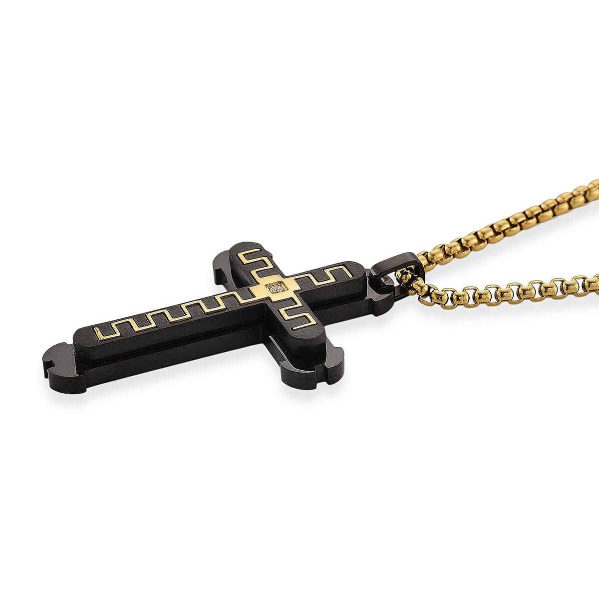White Cubic Zirconia Cross Necklace (Size - 24 - 2 Ext) in Dual Colour Tone 8250021 7