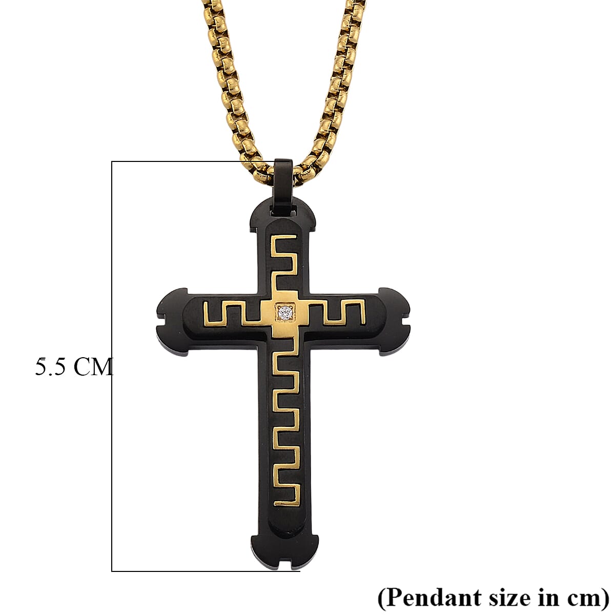 White Cubic Zirconia Cross Necklace (Size - 24 - 2 Ext) in Dual Colour Tone 8250021 12