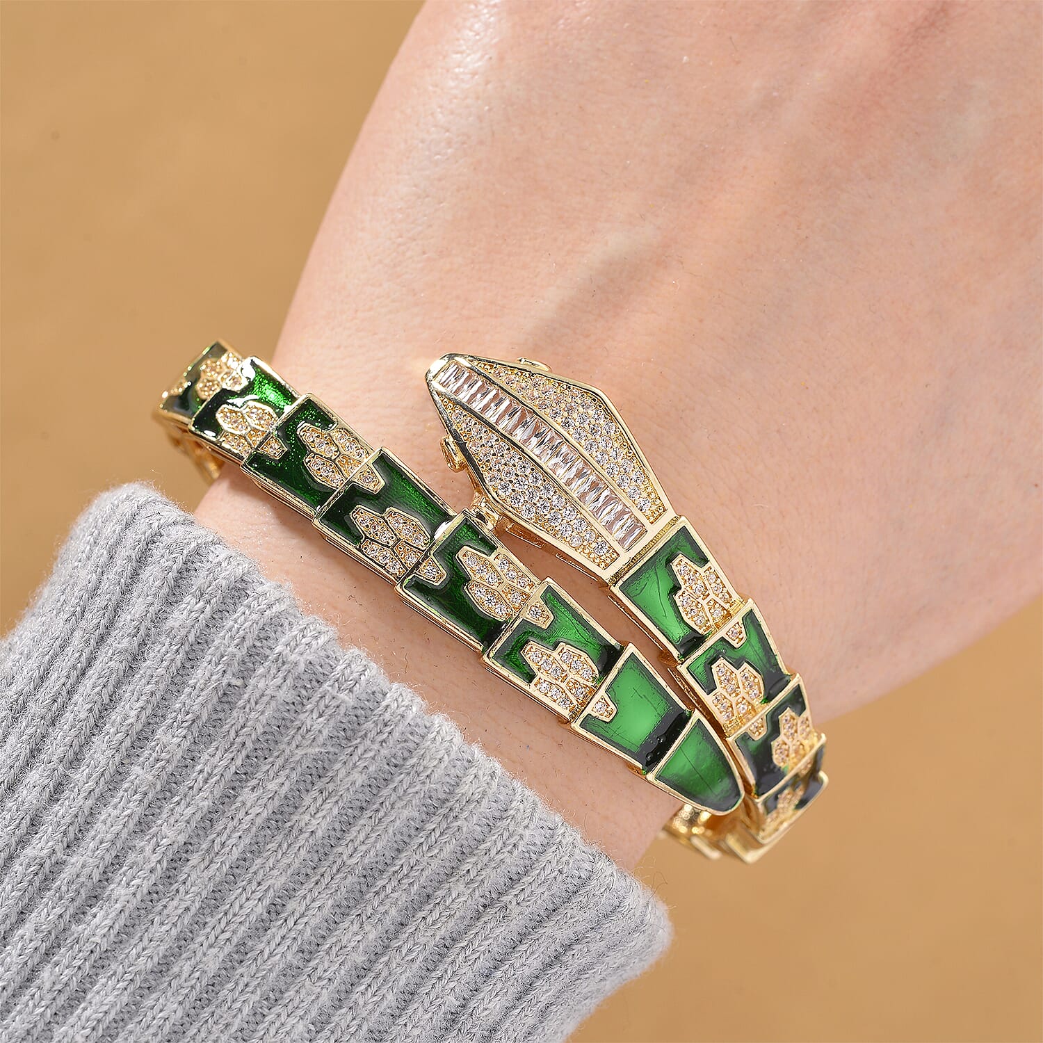 Designer Inspired- White Cubic Zirconia Cuff Bangle (Size - 7.5) 8309191 2