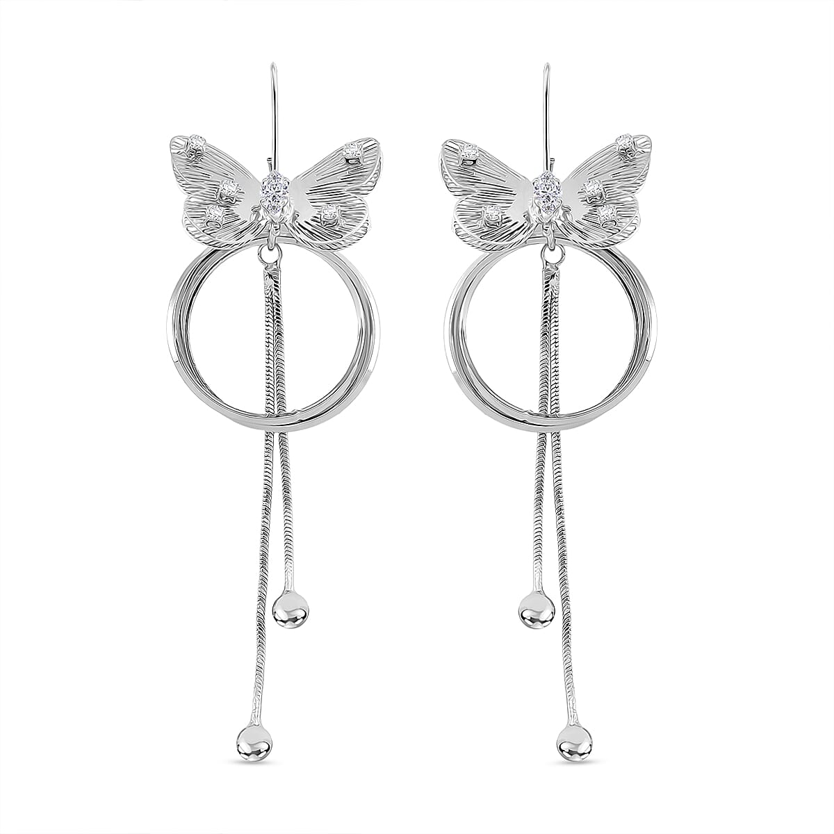 White Cubic Zirconia Dangling Earring with Hook in White Gold Plated V32639525 0