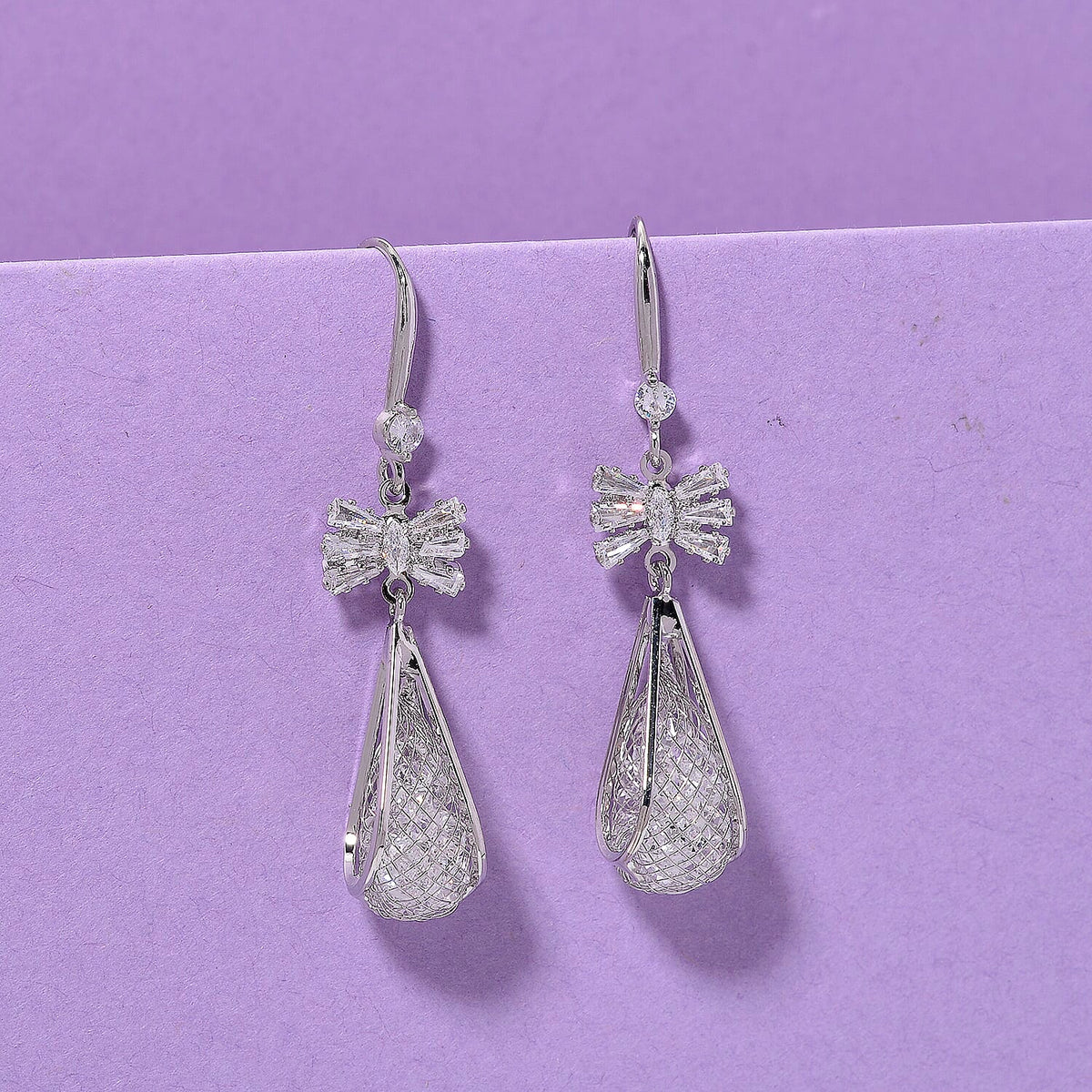 White Cubic Zirconia Dangling Earring with Hook in White Gold Plated 30.00 Ct. 8254454 2