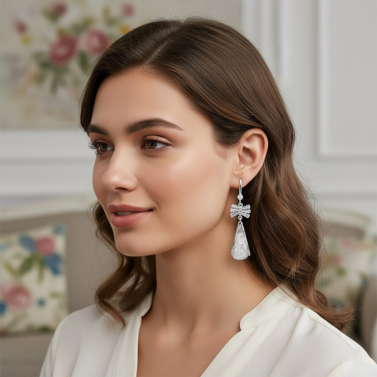 White Cubic Zirconia Dangling Earring with Hook in White Gold Plated 30.00 Ct. 8254454 3