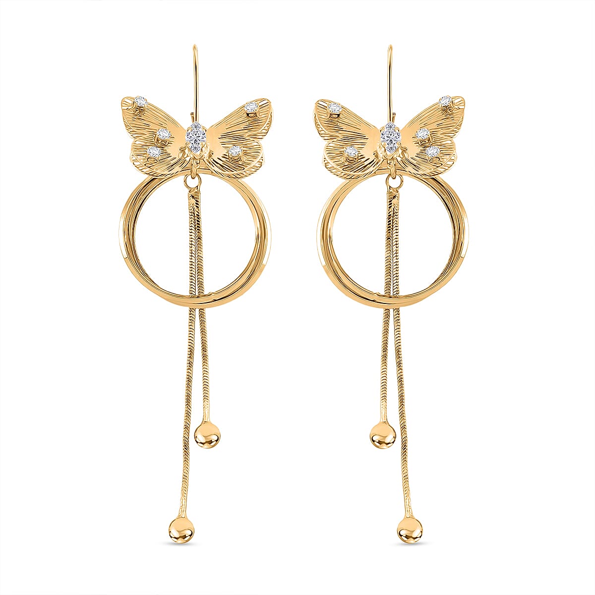 White Cubic Zirconia Dangling Earring with Hook in Yellow Gold Plated 8254453 0