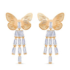 White Cubic Zirconia Dangling Butterfly Earring with Push Back in Yellow Gold Plated 1.00 Ct.