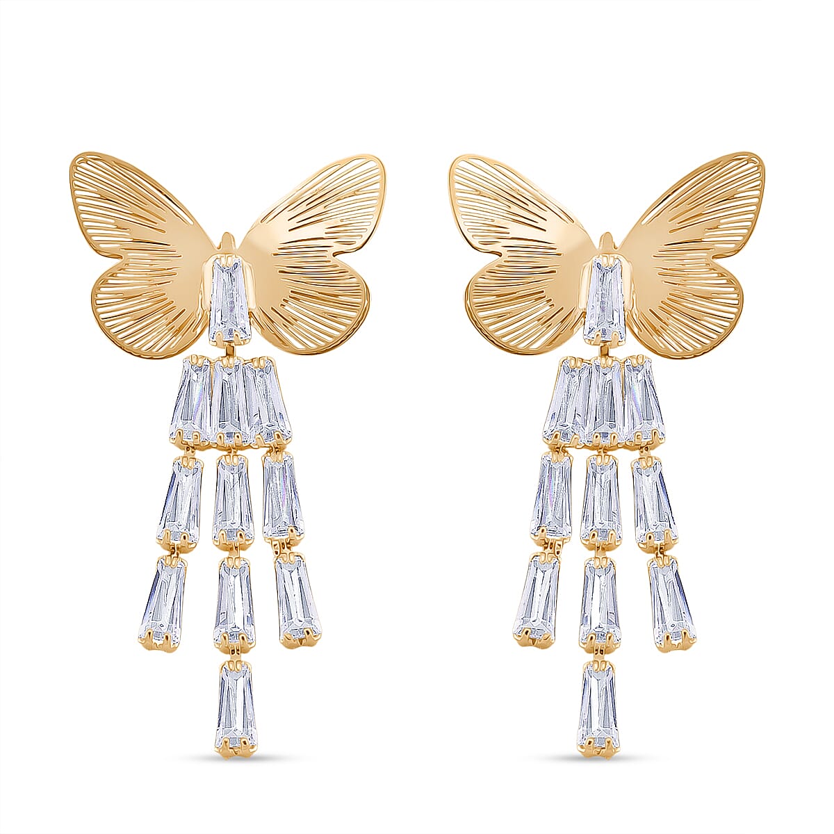 White Cubic Zirconia Dangling Butterfly Earring with Push Back in Yellow Gold Plated 1.00 Ct. 8254449 0