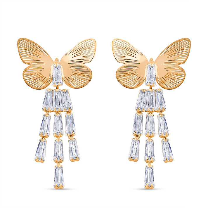 White Cubic Zirconia Dangling Butterfly Earring with Push Back in Yellow Gold Plated 1.00 Ct. 8254449 1