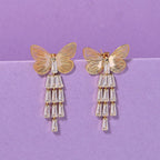 White Cubic Zirconia Dangling Butterfly Earring with Push Back in Yellow Gold Plated 1.00 Ct.