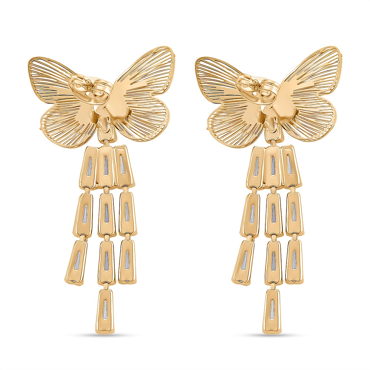 White Cubic Zirconia Dangling Butterfly Earring with Push Back in Yellow Gold Plated 1.00 Ct. 8254449 4