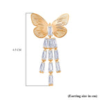 White Cubic Zirconia Dangling Butterfly Earring with Push Back in Yellow Gold Plated 1.00 Ct.