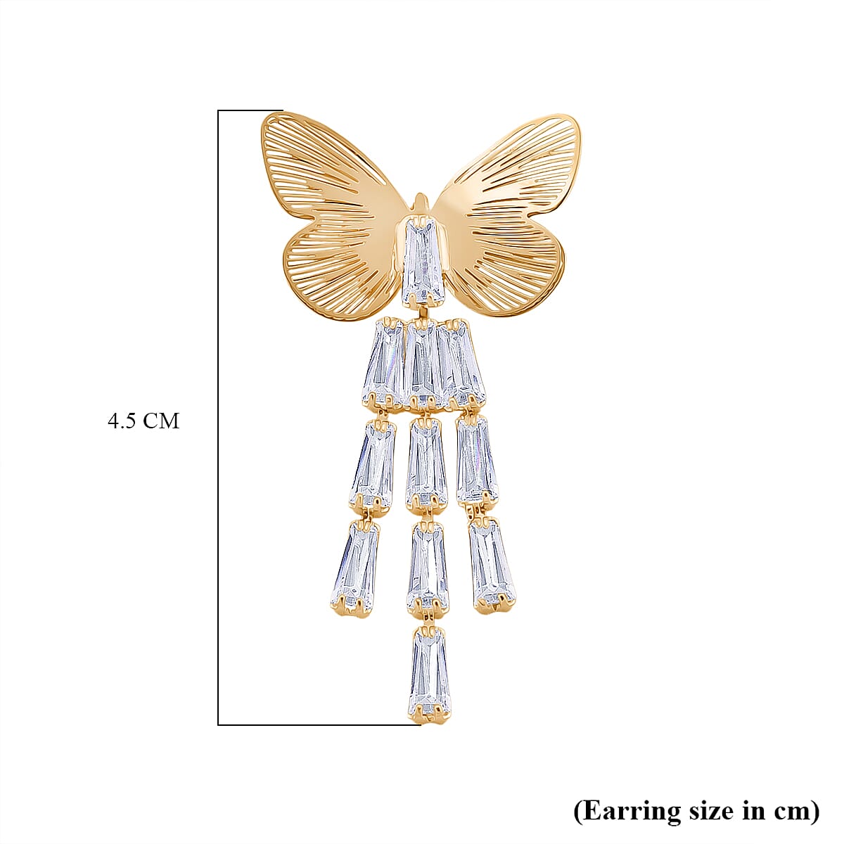 White Cubic Zirconia Dangling Butterfly Earring with Push Back in Yellow Gold Plated 1.00 Ct. 8254449 5
