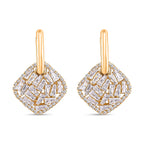 White Cubic Zirconia Dangling Earring Cum Pendent with Clasp in Yellow Gold Plated 6.00 Ct.