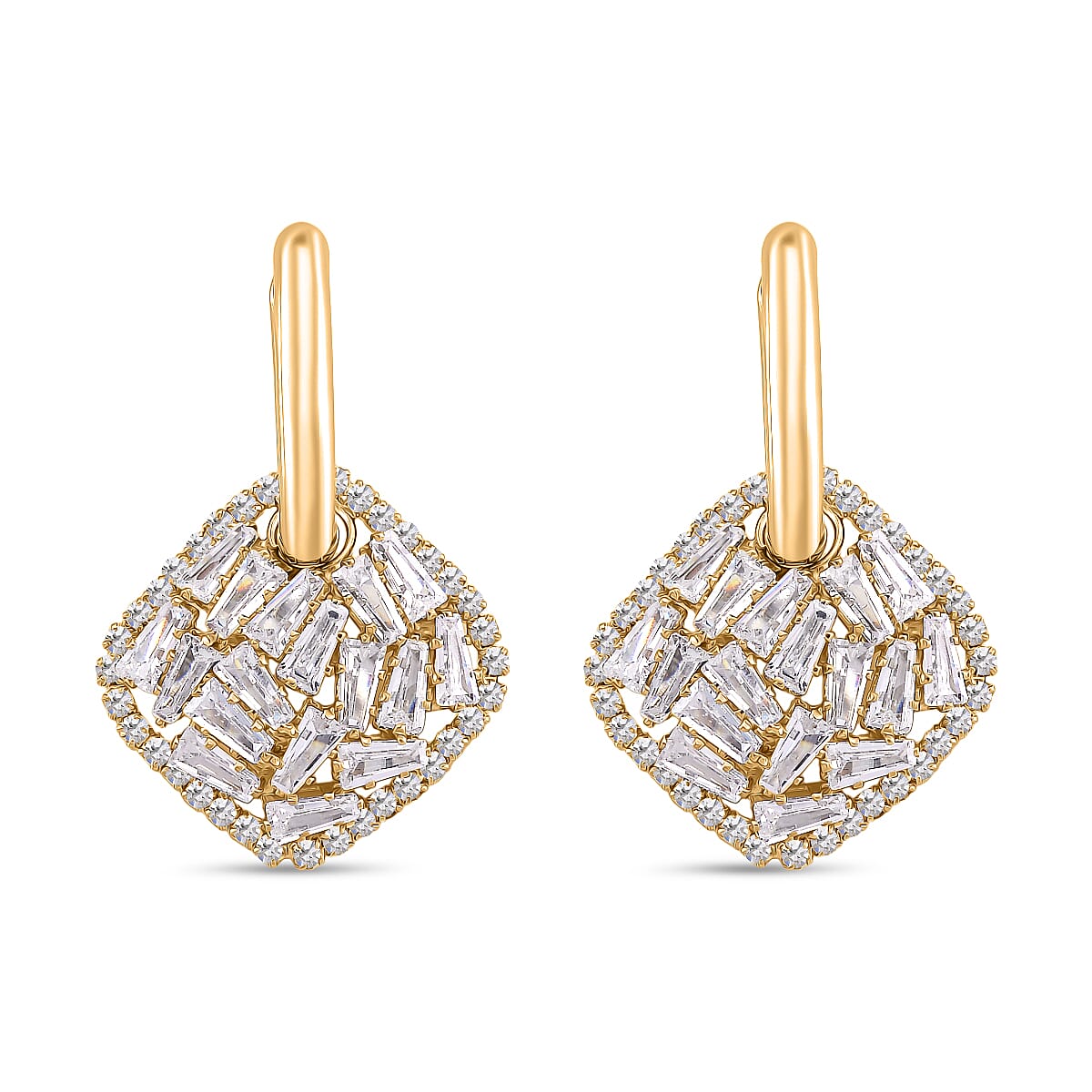 White Cubic Zirconia Dangling Earring Cum Pendent with Clasp in Yellow Gold Plated 6.00 Ct. 8254463 0