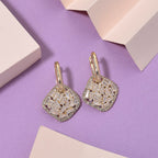 White Cubic Zirconia Dangling Earring Cum Pendent with Clasp in Yellow Gold Plated 6.00 Ct.