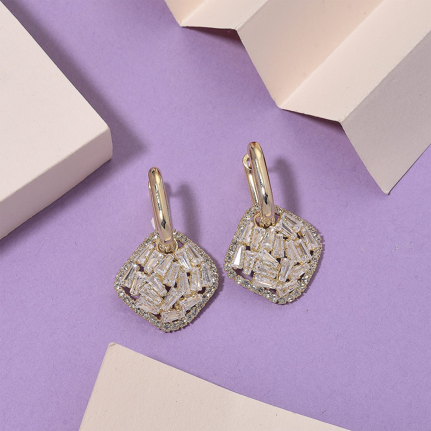 White Cubic Zirconia Dangling Earring Cum Pendent with Clasp in Yellow Gold Plated 6.00 Ct. 8254463 2