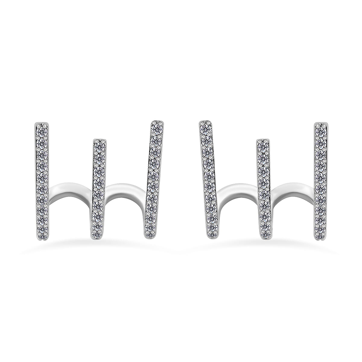 Simulated Diamond 3 Claw Cluff Earrings in Silver Tone 7595109 0