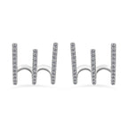 Simulate Diamod 3 Claw Cluff Earrings in Silver Tone