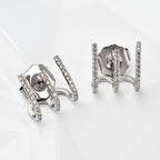 Simulate Diamod 3 Claw Cluff Earrings in Silver Tone