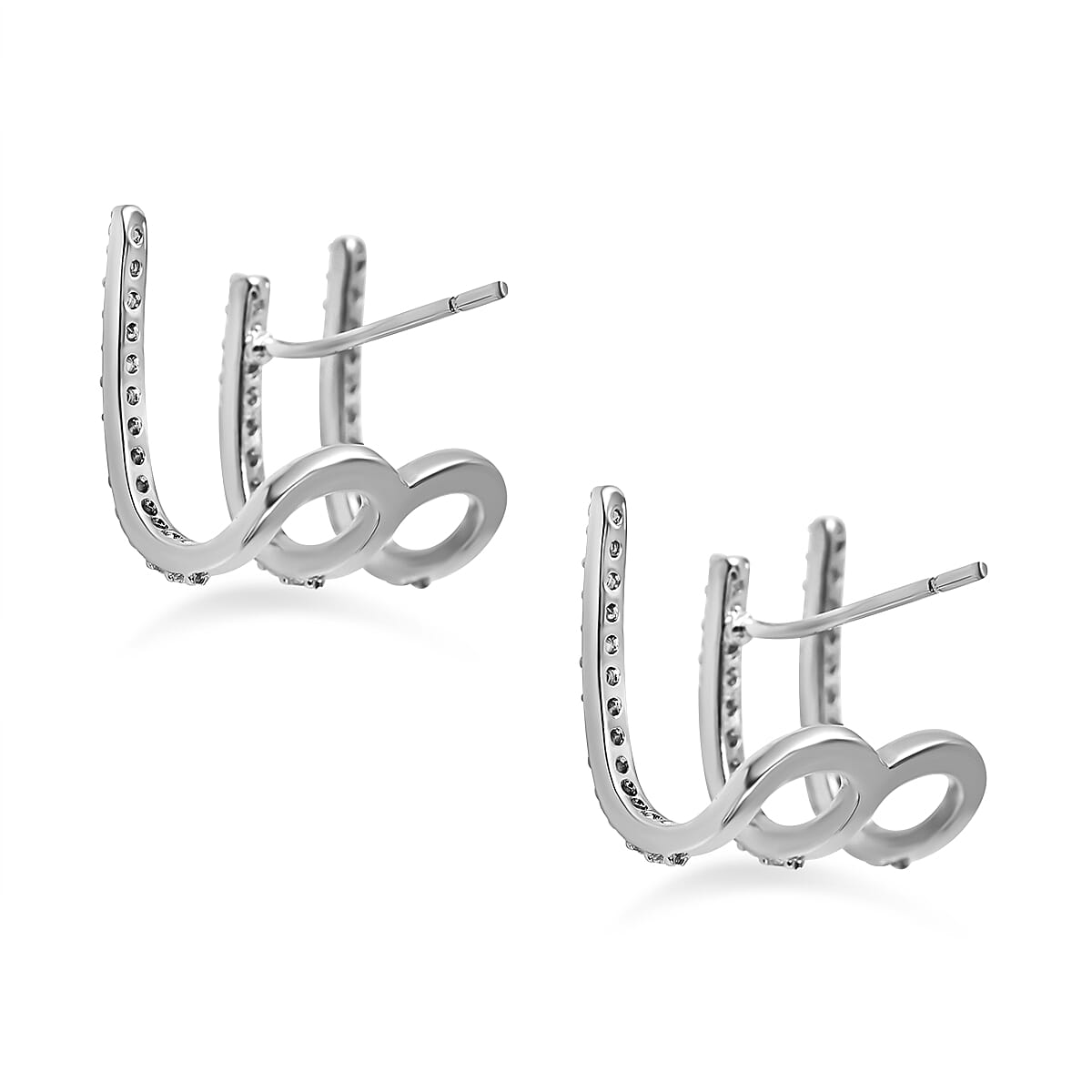 Simulated Diamond 3 Claw Cluff Earrings in Silver Tone 7595109 4